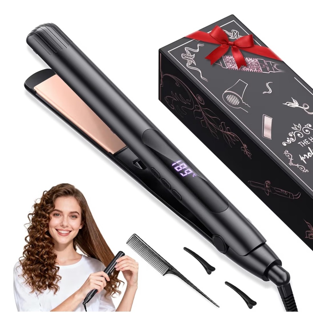 Flat Iron 1 Inch Titanium Ceramic Ionic Hair Straightener and Curler 2-in-1